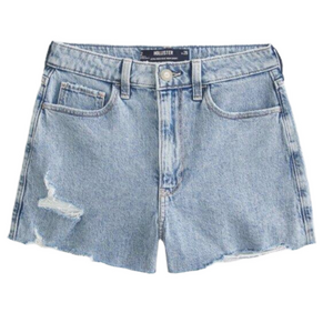 Hollister Ultra High-Rise Ripped Light Wash Denim Mom Shorts - 29